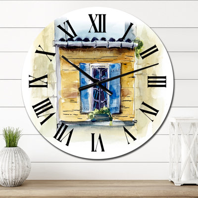Fenêtre bleue dans une maison rustique - horloge murale rétro
