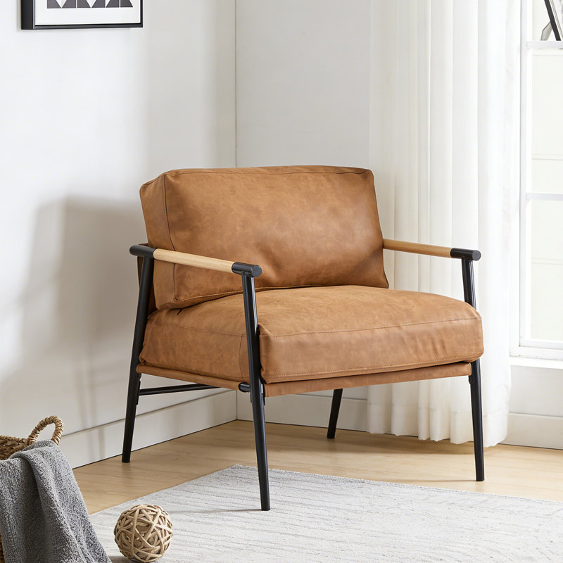 Metal Frame 27.56" Modern Accent Chair with Plush Cushions, Orange, Black