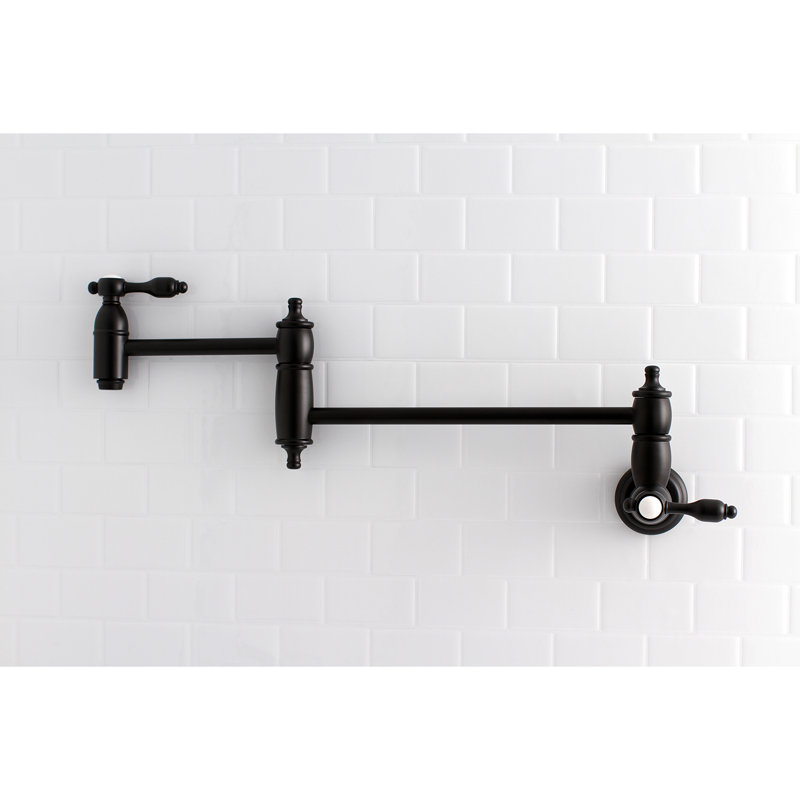 Kingston Brass Tudor Two-Handle 1-Hole Wall Mount Pot Filler Faucet, Matte Black