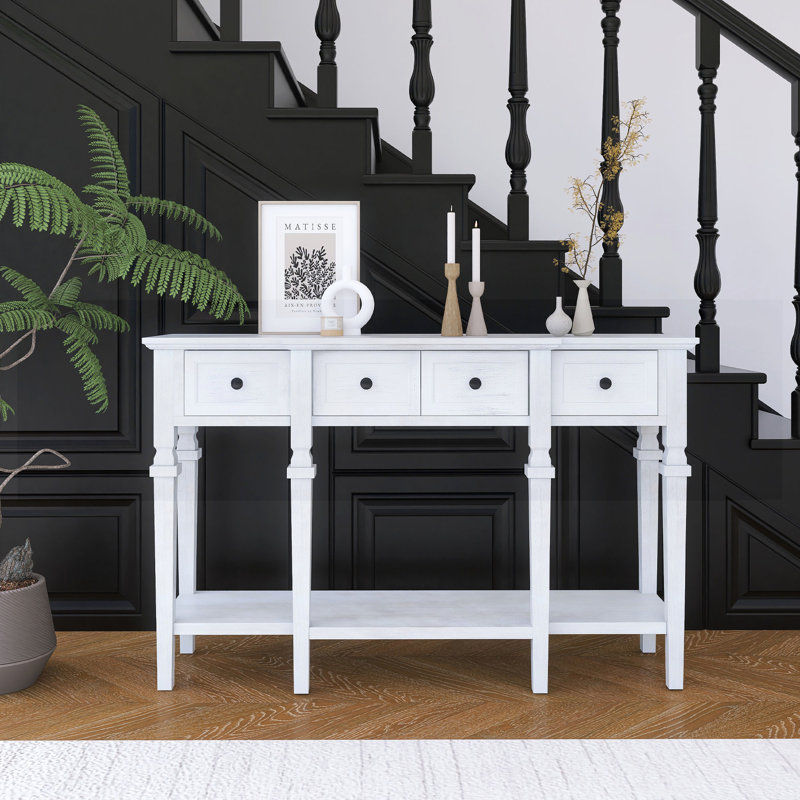 Console en bois massif 58,07 po Wampler, Blanc, Blanc, H 30,00 po x l 47,75 po x P 13,00 po