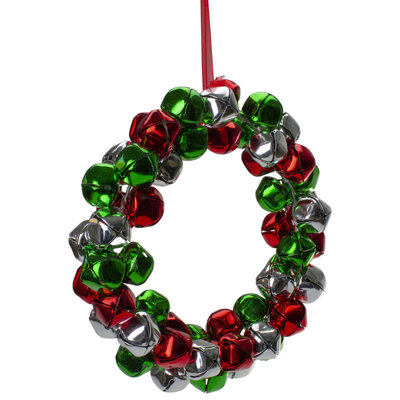 Couronne de Noël rouge, verte et argentée 9 po