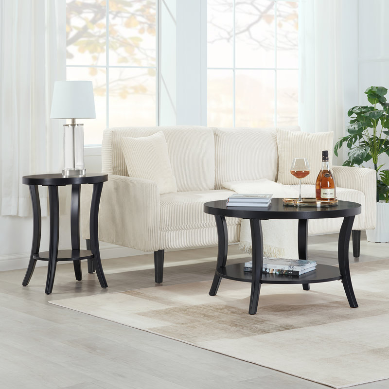 Dinh Round Coffee Table with Shelf, Black