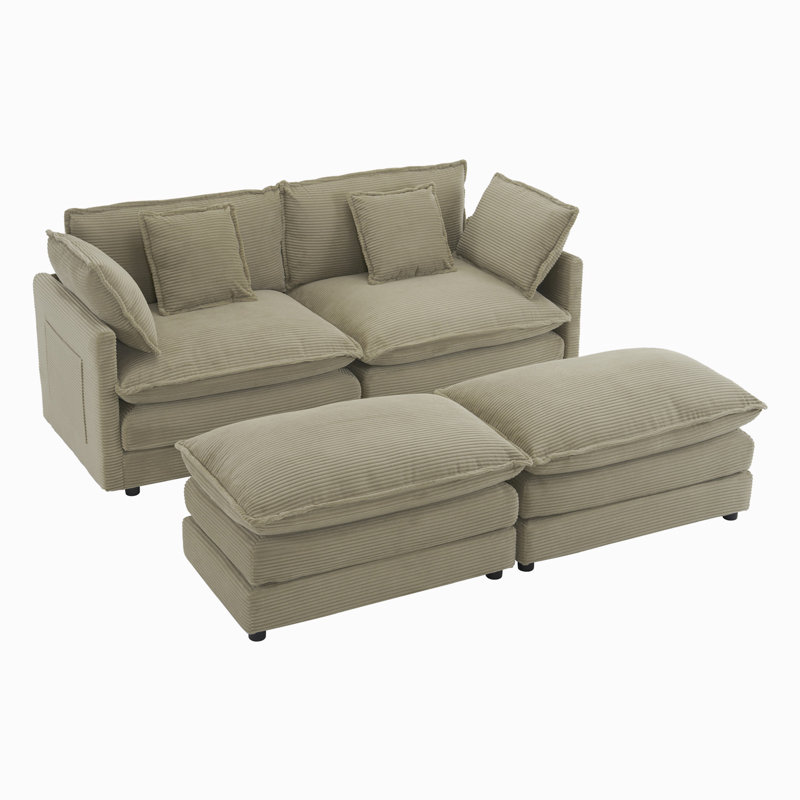 Canapé modulaire avec rangement Nathasa, H 35,4 po x l 75,6 po x P 57,1 po, Velours côtelé bleu