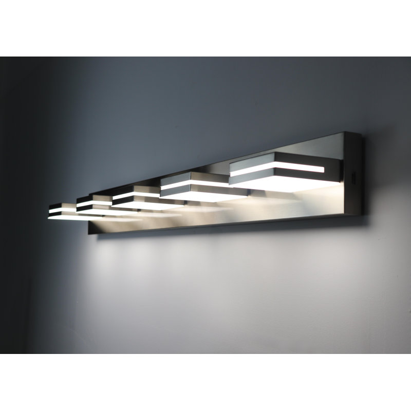Lumières de meuble-lavabo modernes à DEL à intensité variable pour miroir, 5 lumières, Nickel brossé