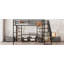 Lit mezzanine double en métal avec escalier, table de rangement basse et tablettes de rangement