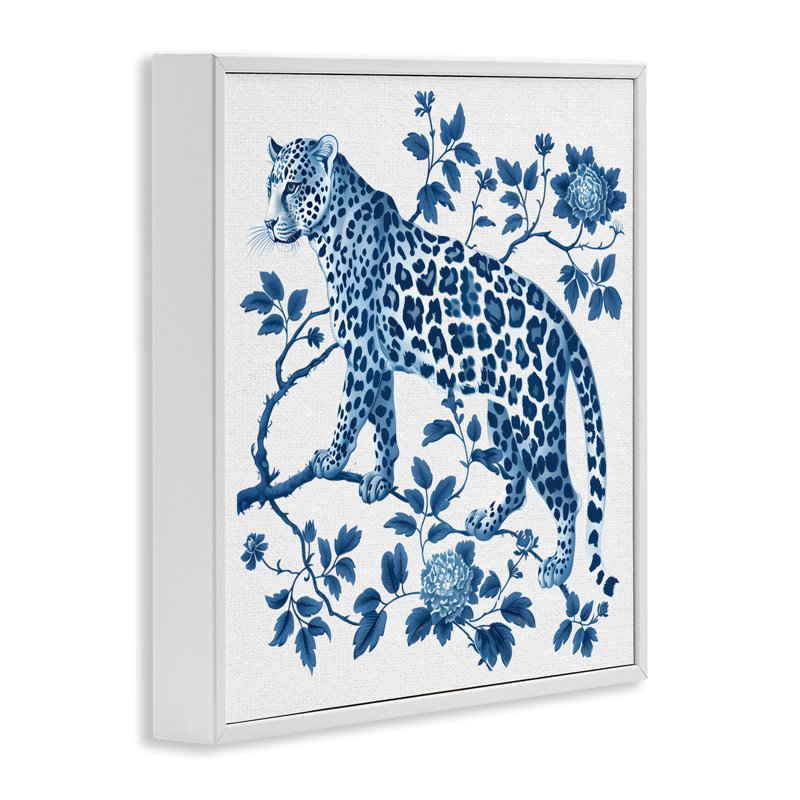 Giclée encadrée par un léopard traditionnel, H 12 po x l 12 po, Estampe numérique encadrée blanc bord de mer