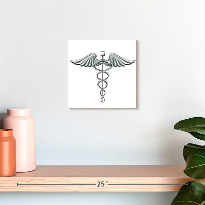 Symbole Alcaraz médical caducée argenté, H 10 po x l 10 po