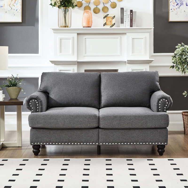 Moderne et confortable 59,5 po 2 places, canapé 100% rembourré, accoudoirs ronds avec rangement, structure en bois massif, coussin éponge haute densité à ressorts ensachés, housses de coussin amovibles de style classique