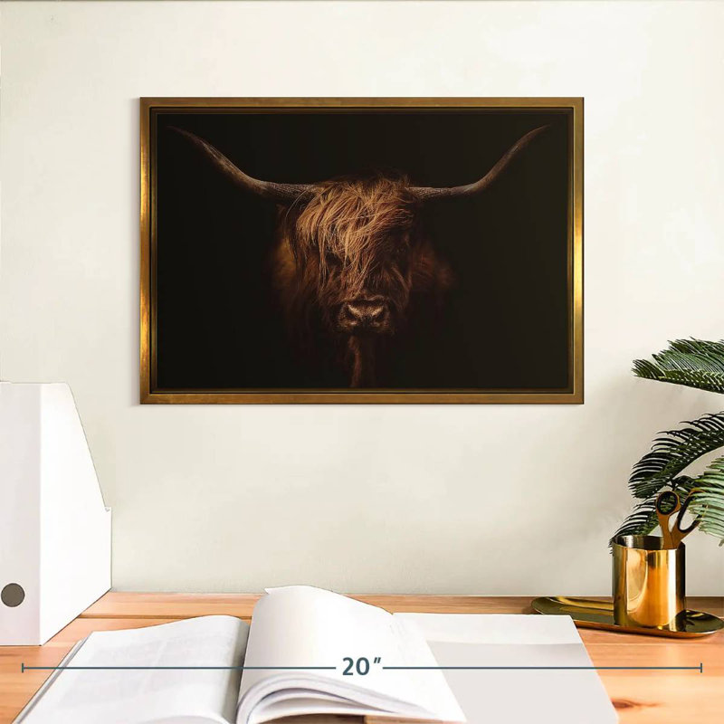 Belle vache Highland, Cadre flottant doré, 13 po x 9 po