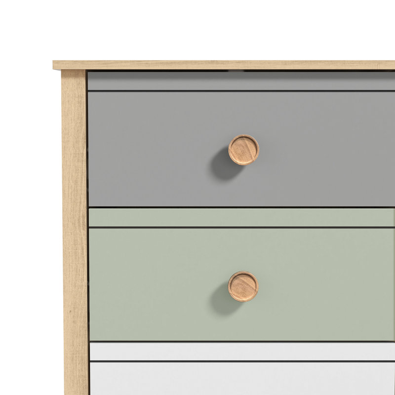 Ensemble de chambre à coucher 3 pièces Bustillo, 3 Pcs: Chest, 2 Nightstands, Oslo Oak/White/Green/Grey