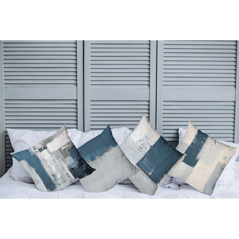 Reversible Pillow Cover, 16" H x 16" W, Dark Petrol Blue / Grey