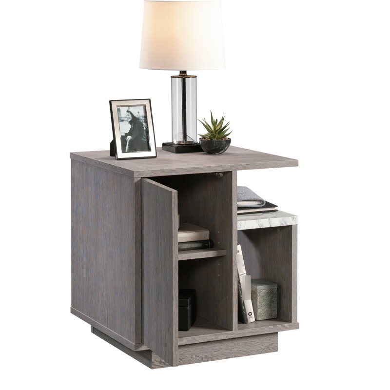 Table de chevet rectangulaire brune de style contemporain avec tablette réglable, bois d'ingénierie, faux marbre pour la chambre à coucher, décorations, assemblage rapide