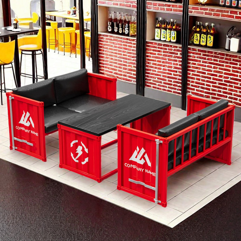 Ensemble de table et chaises de style industriel, Rouge