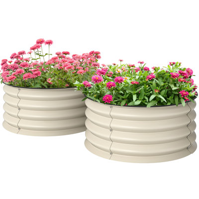 Outsunny 2Pcs Galvanised Steel Raised Beds for Garden, 60x60x30cm Cream