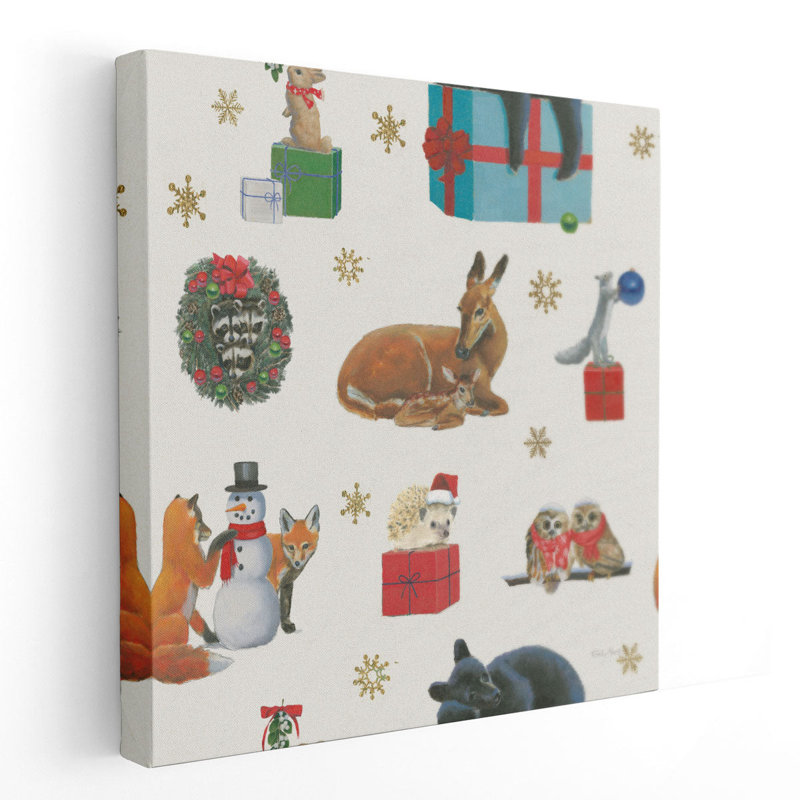 Christmas Critter Bright Pattern IIIB - reproduction d'art sur toile, H 16 po x l 16 po