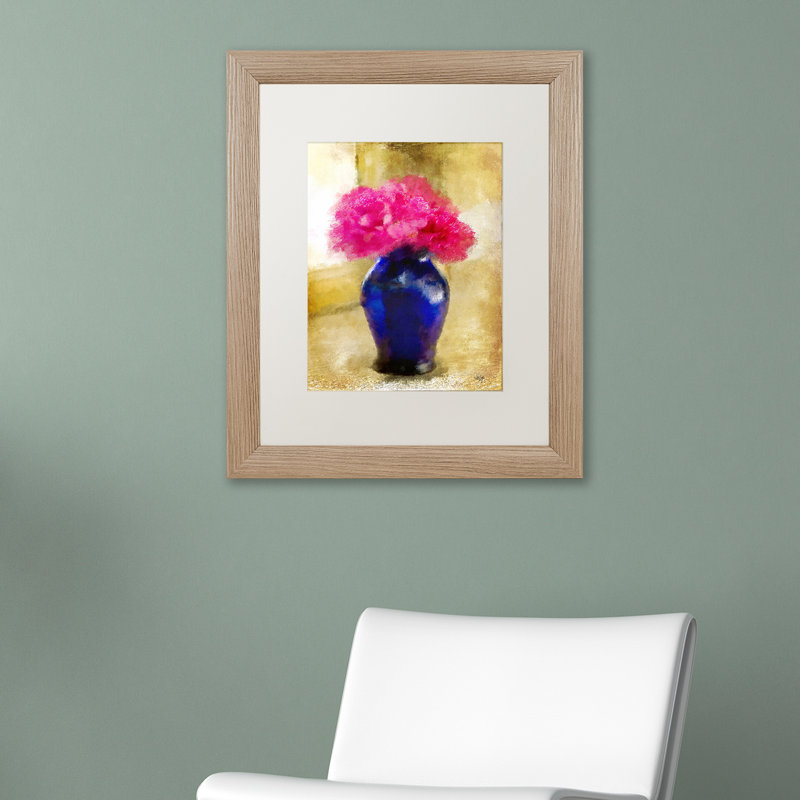 «Pink Carnations in Cobalt Blue Vase» par Kuehn, reproduction d'art sur toile encadrée, Blanc, H 20 po x l 16 po x P 0,5 po