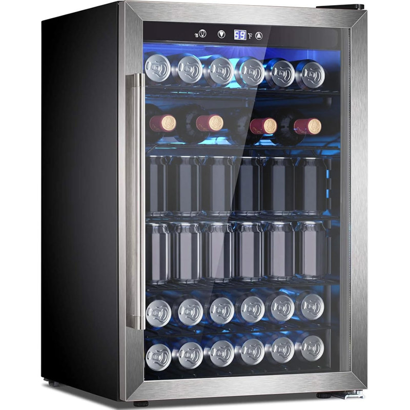 145 Can Beverage Refrigerator, 37 Bottle Wine Fridge with Smart Temperature Control, 4.4 CU FT Quiet Freestanding Mini Fridge with Child Lock Panel for Family Restaurant Bar