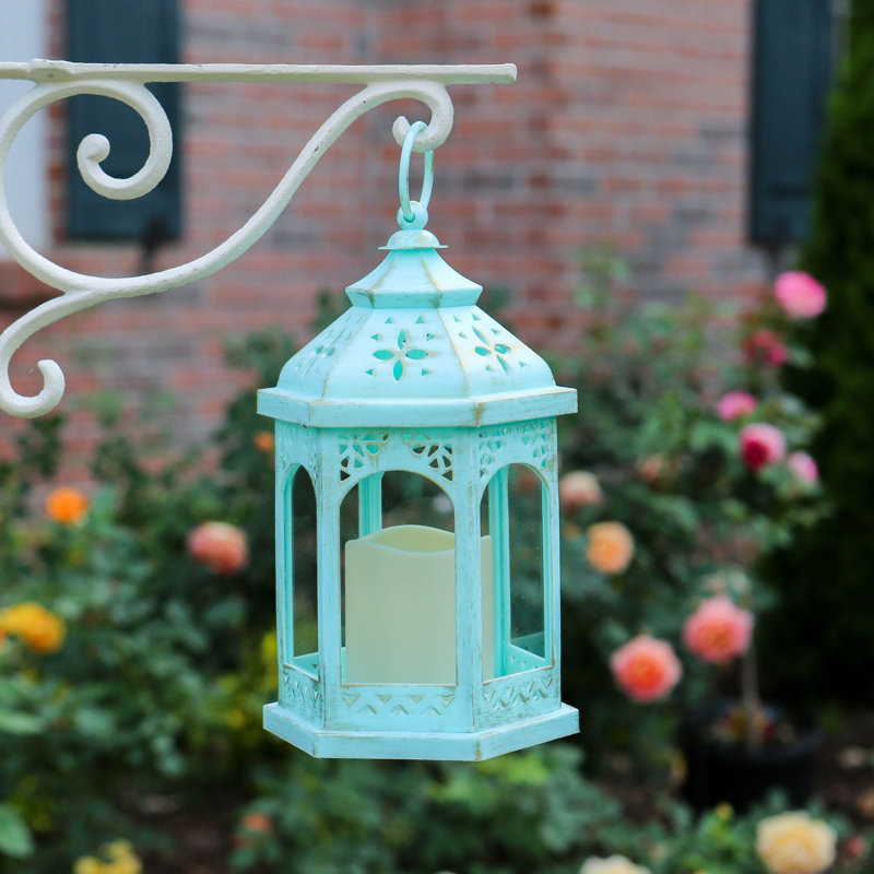 Washed Hexagon LED Lantern (Set of 2), Bleu