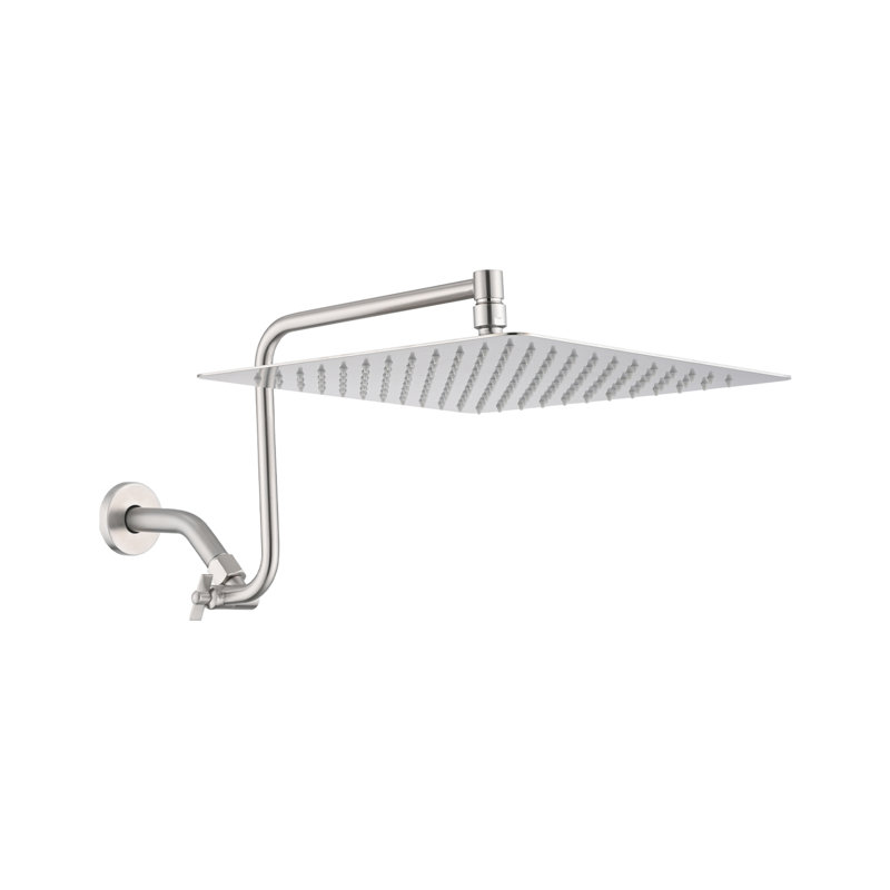 12" Square Shower Head With Adjustable Extension Arm, Arm For Wall Mount