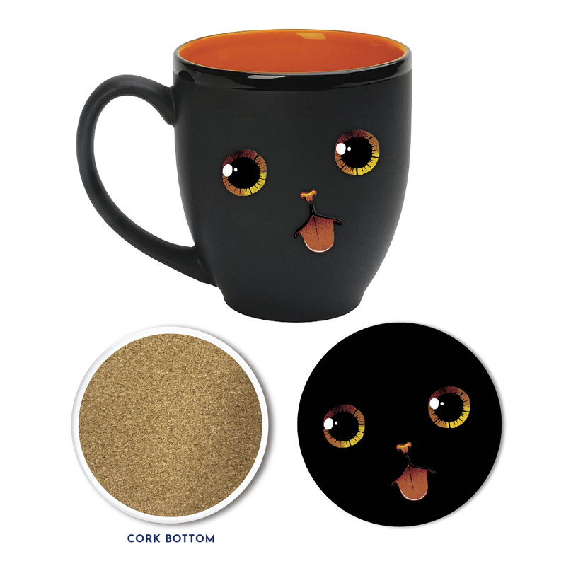 Ensemble de grandes tasses et sous-verres en céramique 16 oz Kitty Face