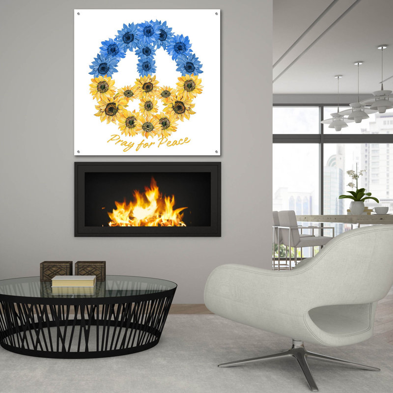 «Pray For Peace» par Jean Plout, art mural en verre acrylique, H 36 po x l 36 po x P 0,2 po