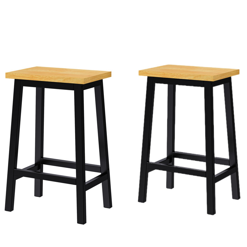 2 tabourets de bar en bois massif de 25,6 po de hauteur, avec 2 repose-pieds noirs, pour la cuisine et l'espace repas, Noir
