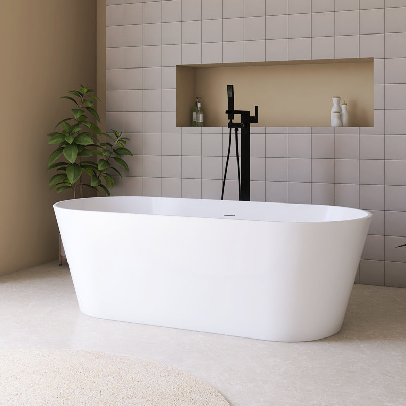 Baignoire de trempage autoportante 67 po en acrylique blanc brillant 67 po