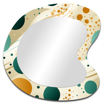 Multicolor Mid Century Pattern On Beige I - Midcentury 3D Shapes Irregular Mid-Century Wall Mirror