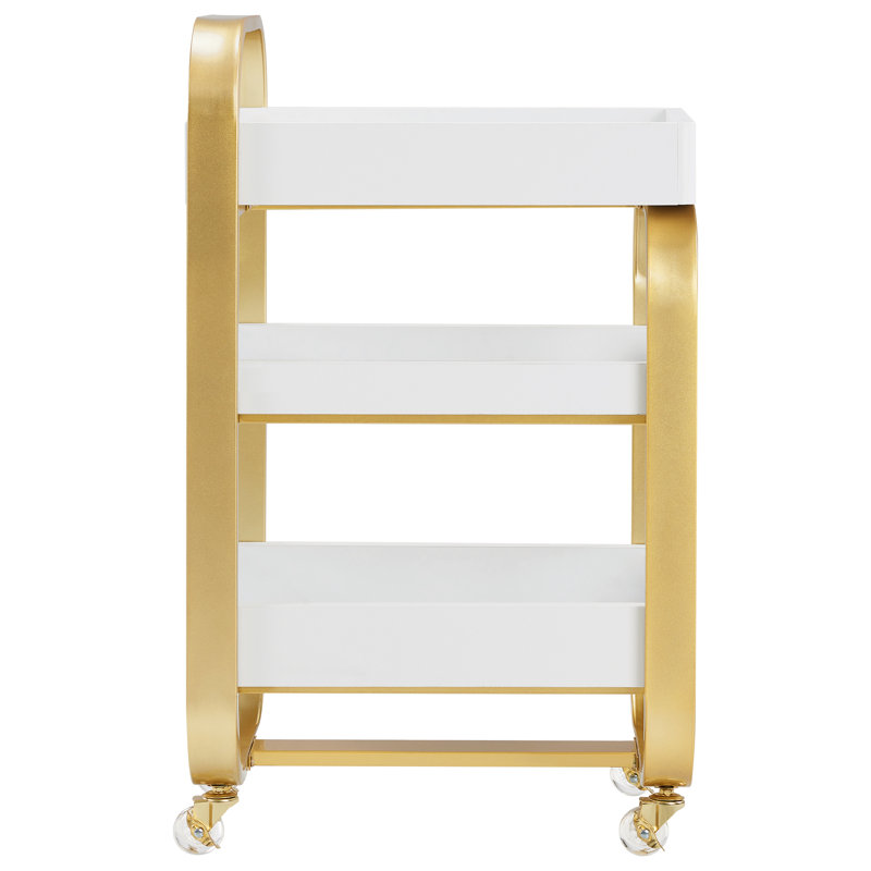3-Tier Utility Cart, Rolling Cart with Lockable Wheels, Metal Frame Salon Trolley Cart, Gold