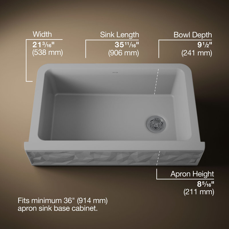 Cairn® Undermount Single-Bowl Farmhouse Kitchen Sink with Faceted Design, Gray