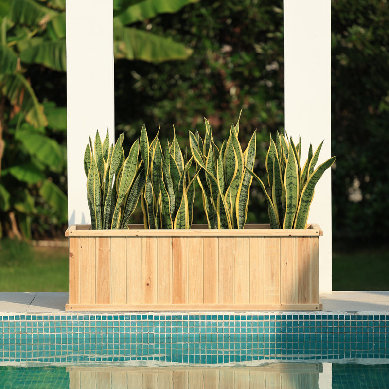 Barros Solid Cedar Rectangular Planter Box with Drainage Holes, Beige, 15.25" H x 48" W x 15.25" D