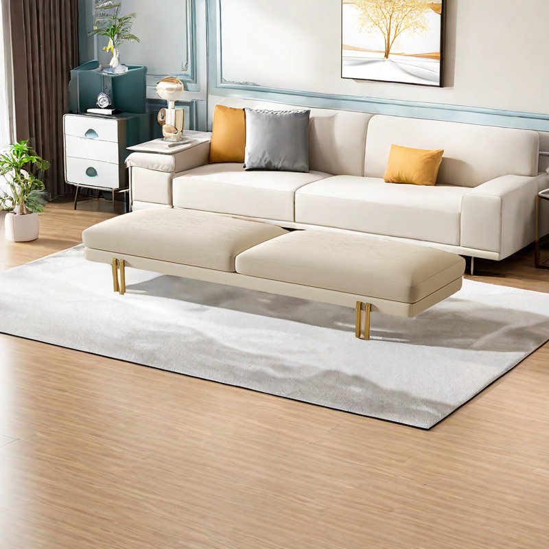 Banc rembourré Latanya, H 17,71 po x l 78,74 po x P 17,71 po, Crème
