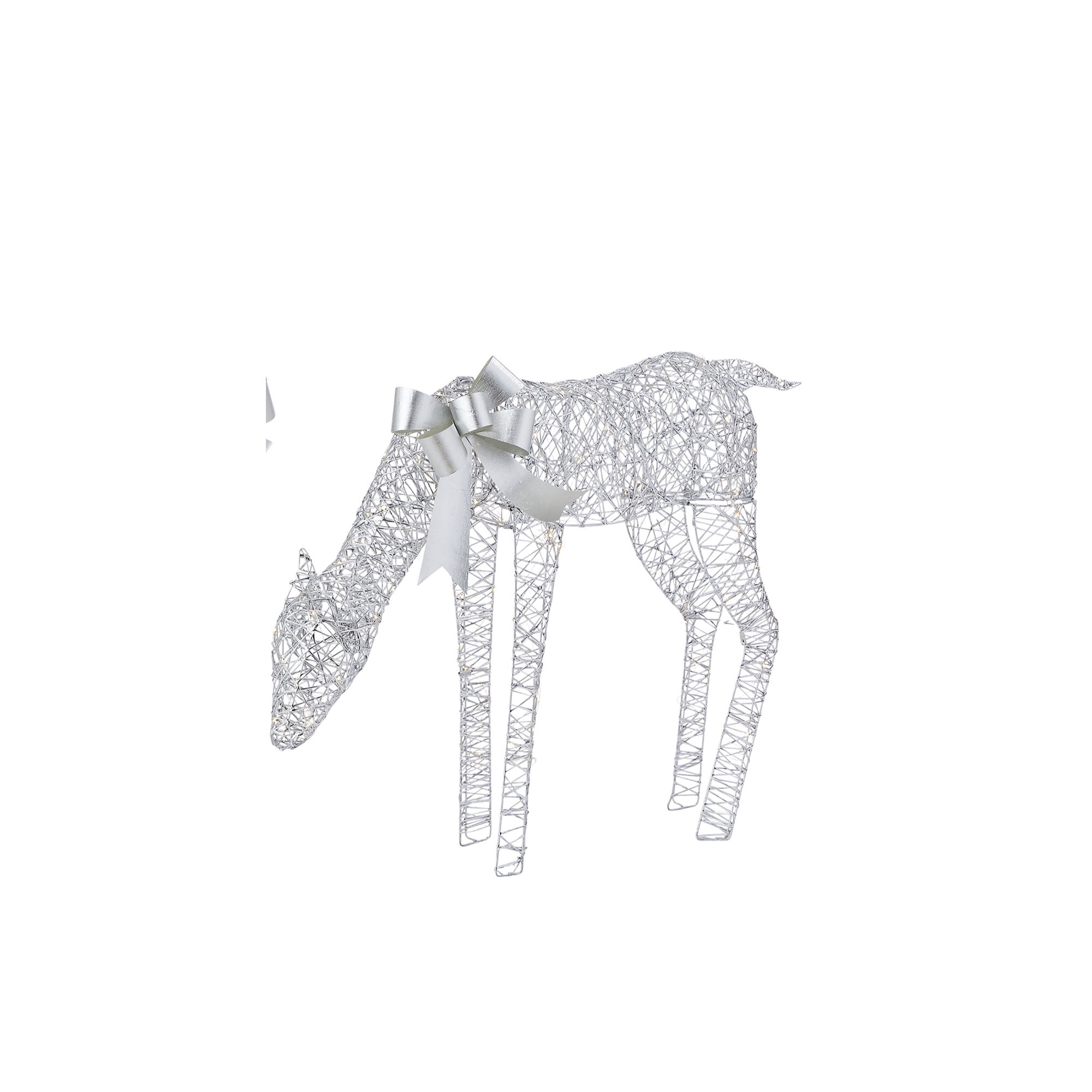 Metallic Silver Reindeer, Pre-Lit with 120 Micro Warm White LED Lights, Plug In, 19"H x 7"W x 24"D