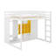Lit mezzanine en bois pleine grandeur avec garde-robe, tablettes et armoire-118032702