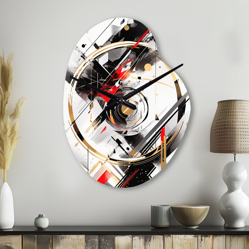 Tourbillon noir et rouge à facettes multiples - forme unique en forme de cubisme, horloge murale moderne à forme libre, Petit