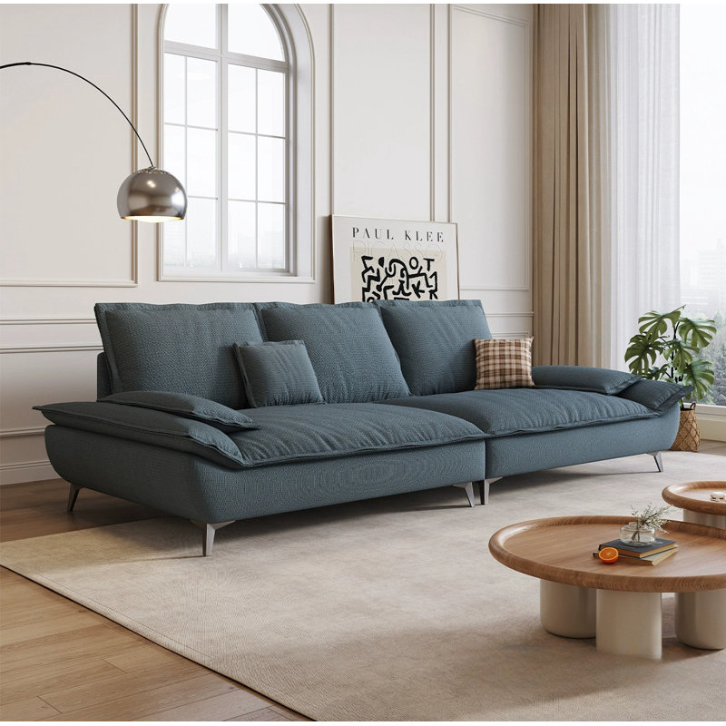Canapé de loisirs moderne en tissu simple, Marine, 2, H 38,6 po x l 110,2 po x P 37,4 po