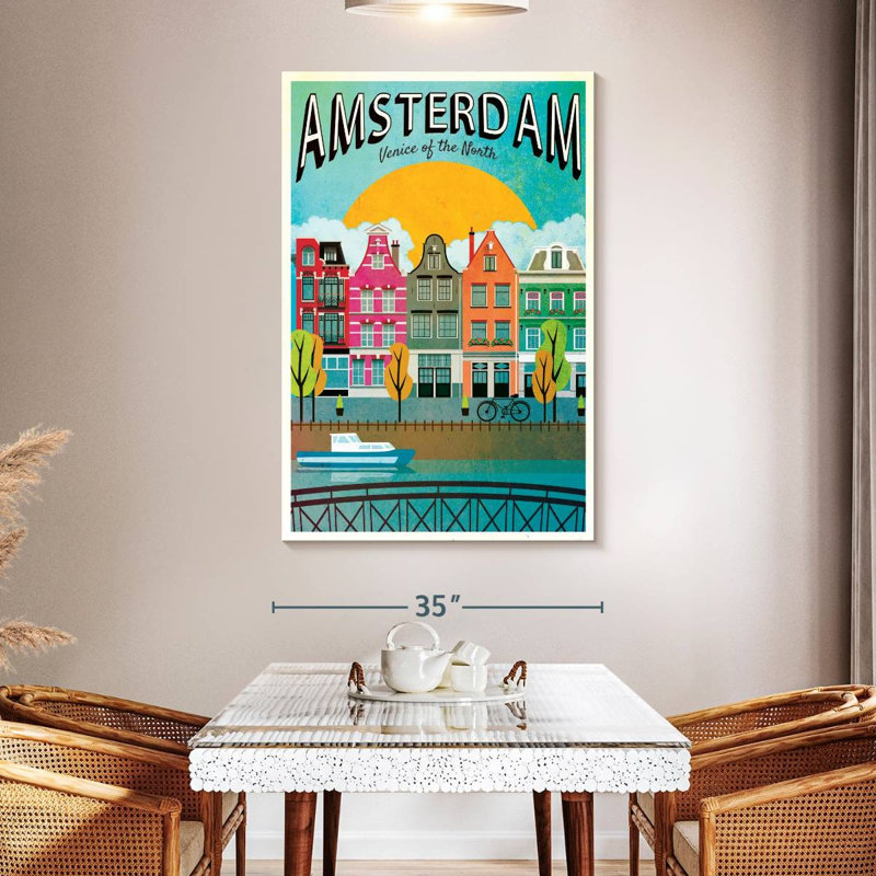 Affiche rétro de Amsterdam, H 51 po x l 34 po