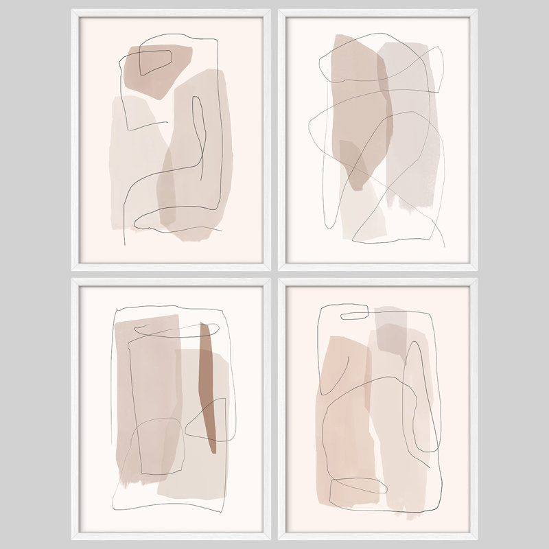 Beige, brun clair, formes abstraites, art moderne neutre, impressions encadrées, affiches, salle de bain, petit art mural