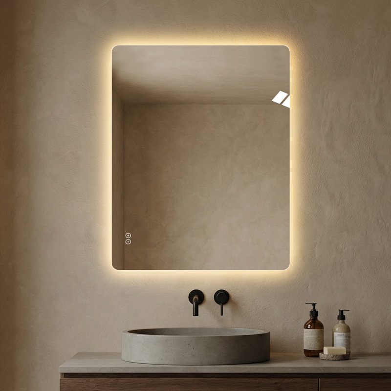 40" x 32" Frameless LED Backlit Bathroom Mirror, 3 Color Dimmable Light, Anti-Fog, Touch Control, Wall Mounted Vanity Mirror