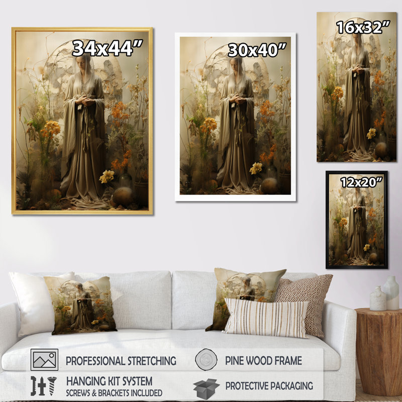 «Folk Religion Divine Connection I», impressions murales spirituelles, H 32 po x l 16 po x P 1 po, Toile tendue