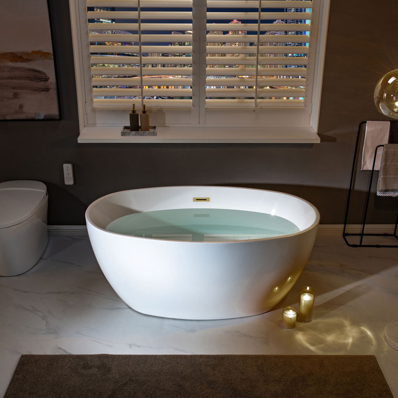 Ember 55'' x 31.75'' Soaking Acrylic Bathtub, White/Brushed Gold