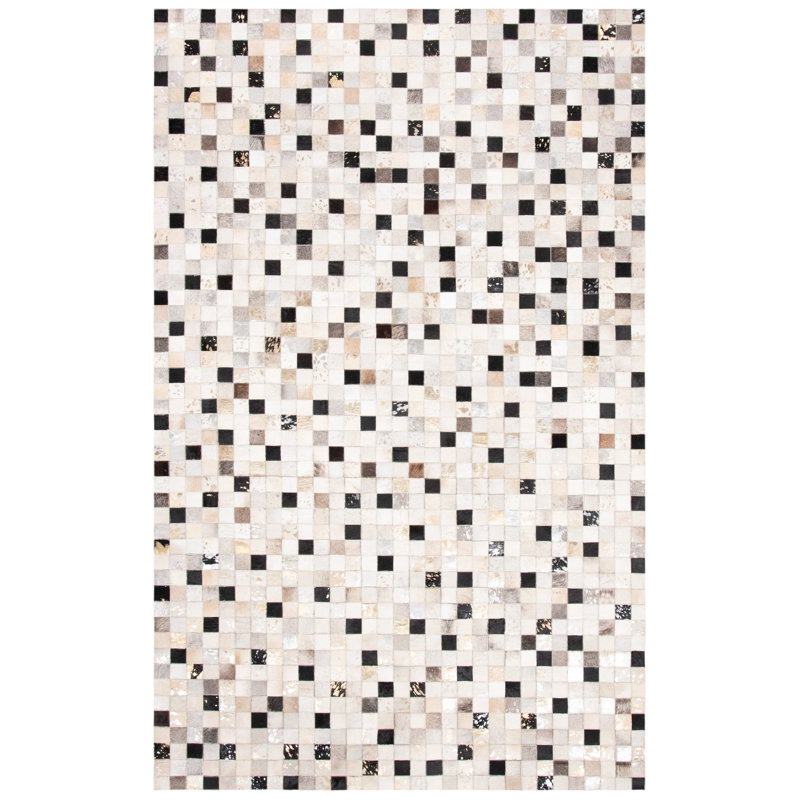 Tapis en cuir feutré à la main Herren ivoire / noir, Rectangle 5 pi x 8 pi