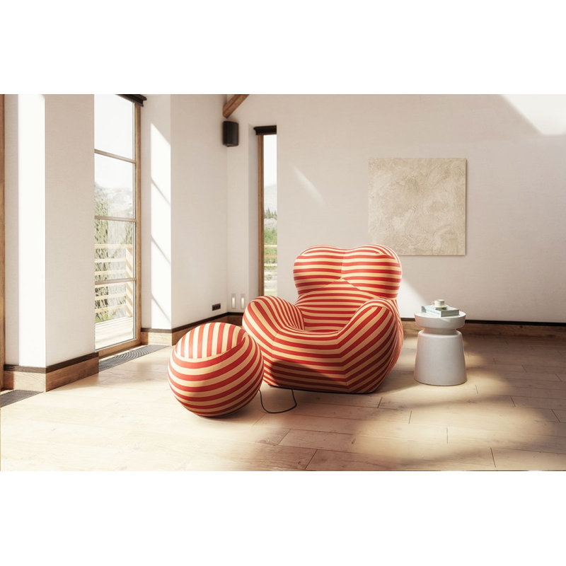 Méridienne et repose-pieds Vigna, Polyester rouge / beige