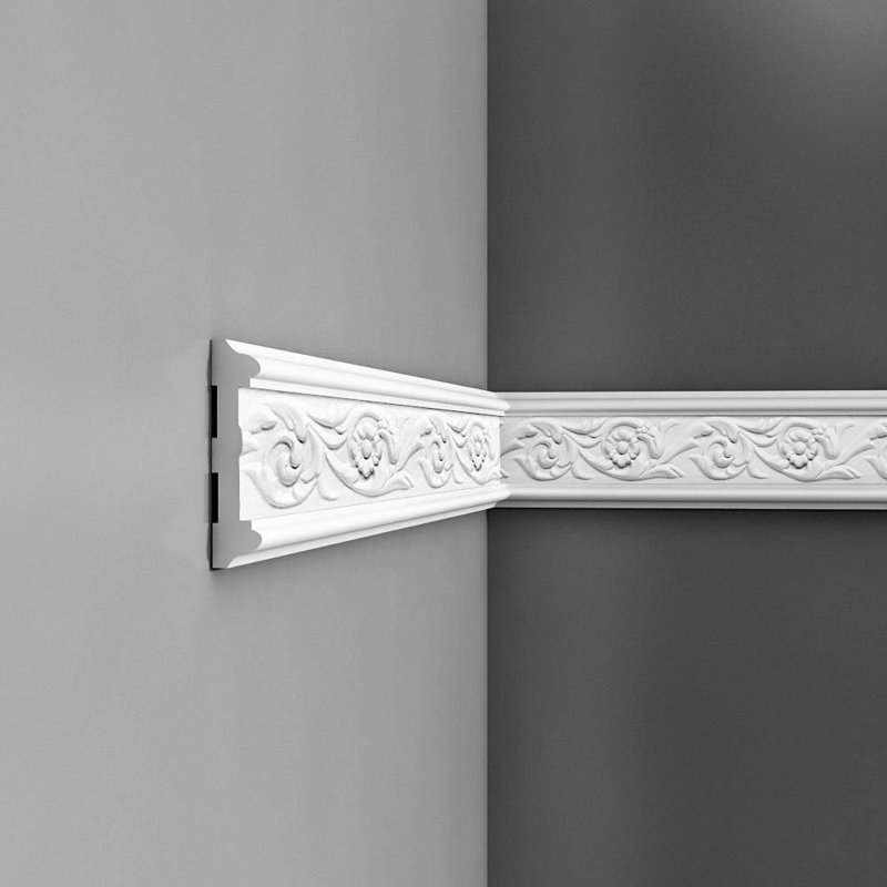White Ornate Polyurethane Decorative Chair Rail Moulding
