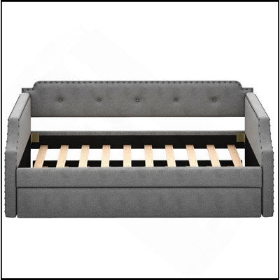Upholstered Daybed With Trundle, Wood Slat Support,Upholstered Frame Sofa Bed , Twin