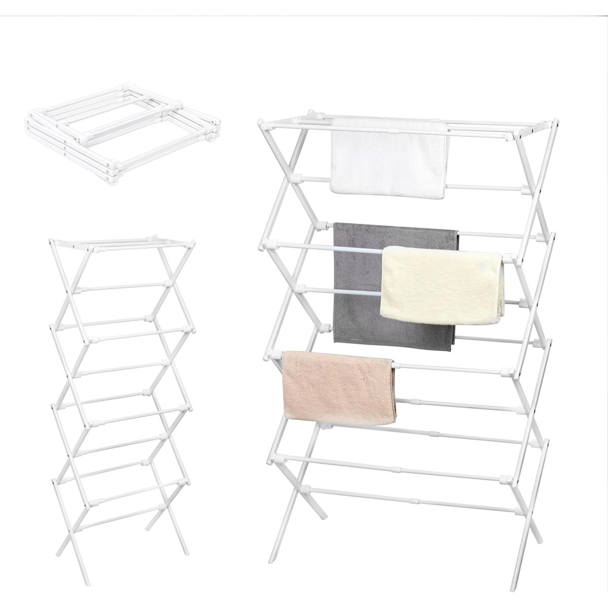 Rebrilliant 4 Tier Extendable Clothes Airer Cloth Drying Rack with 13 ...