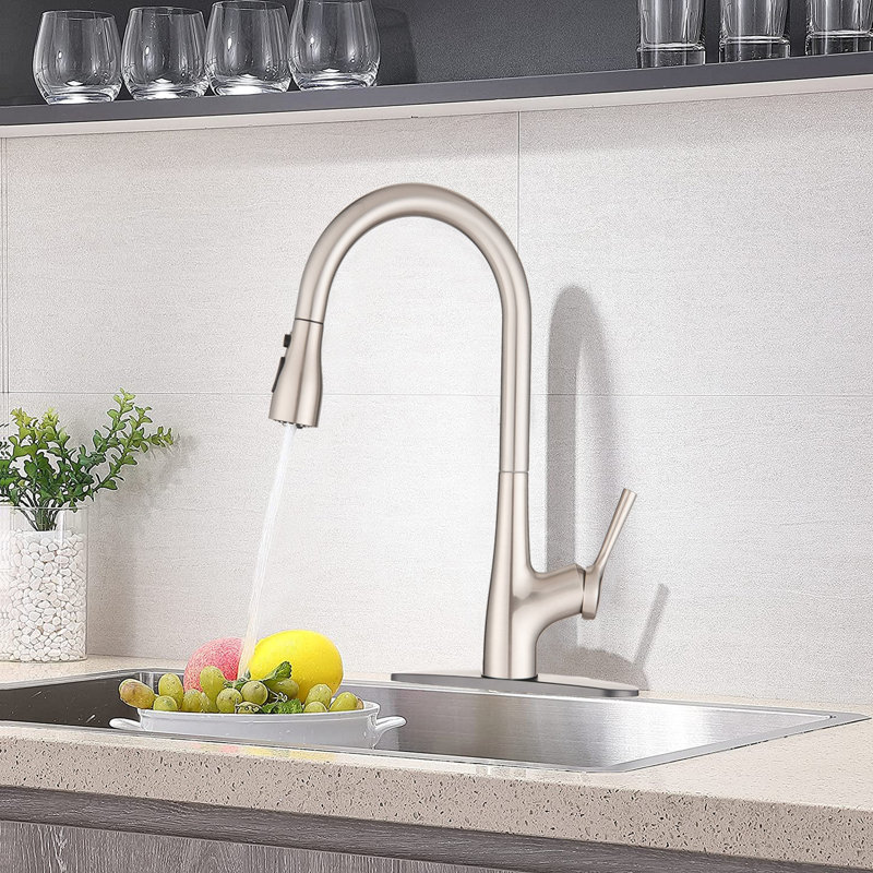 Single Handle Pull Down Kitchen Sink Faucet, Brushed Nickel