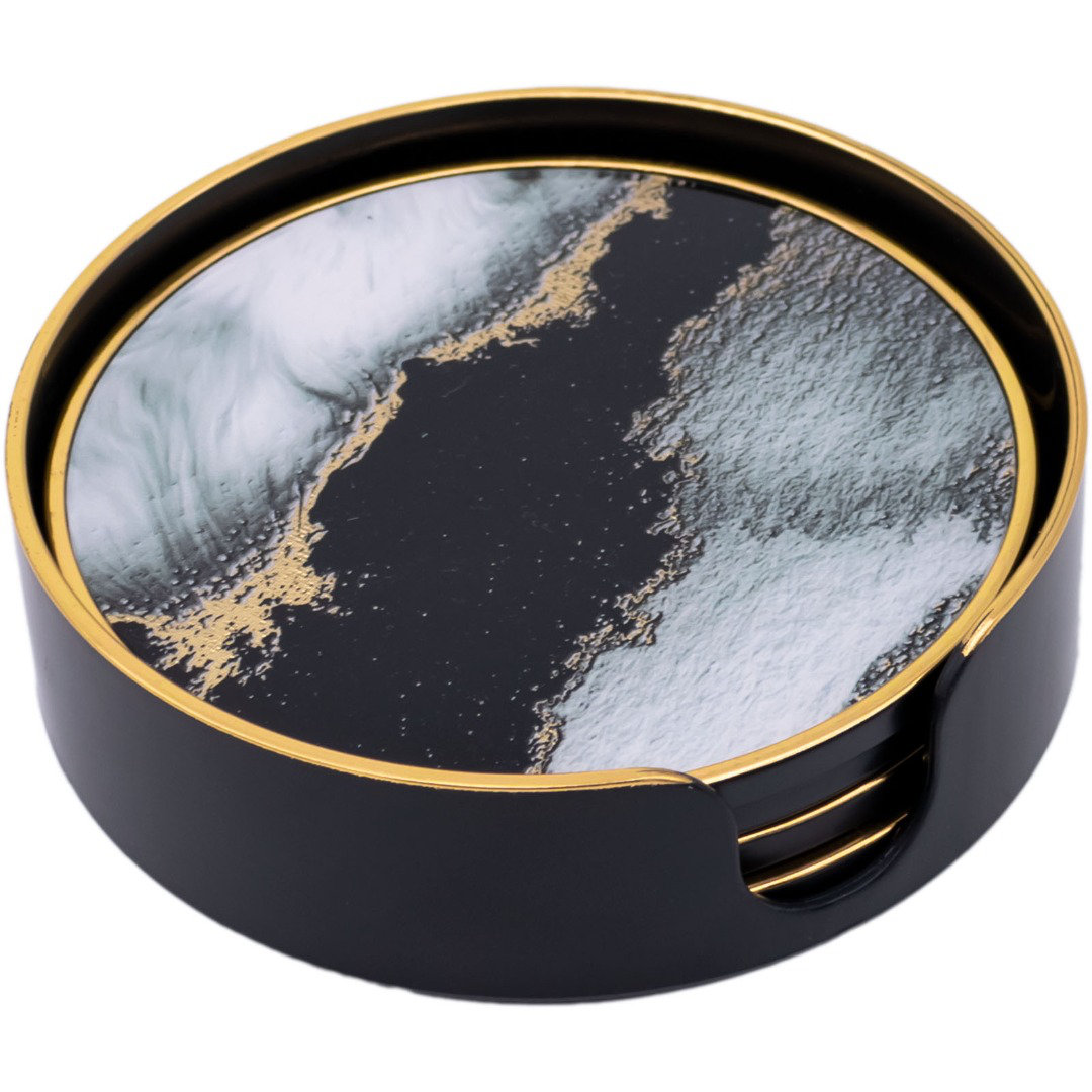 Acrylic Round 4 Piece Coaster Set With Holder