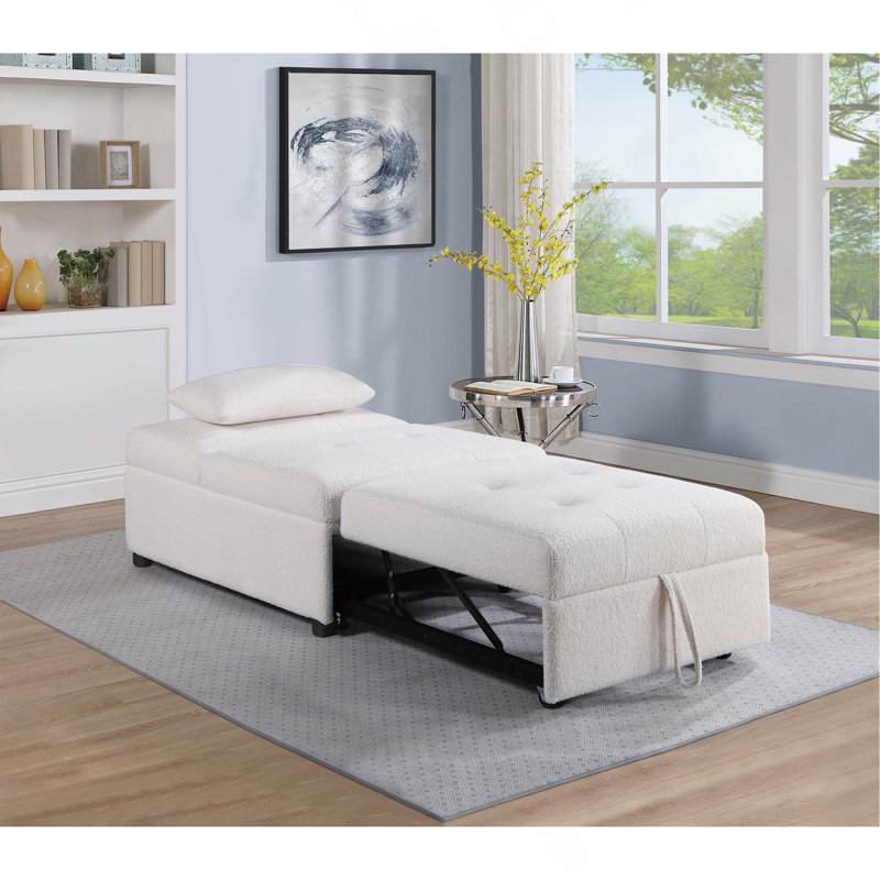 Convertible Sofa With Hidden Pull-Out Bed And Sherpa Upholstery For Modern And Transitional Spaces