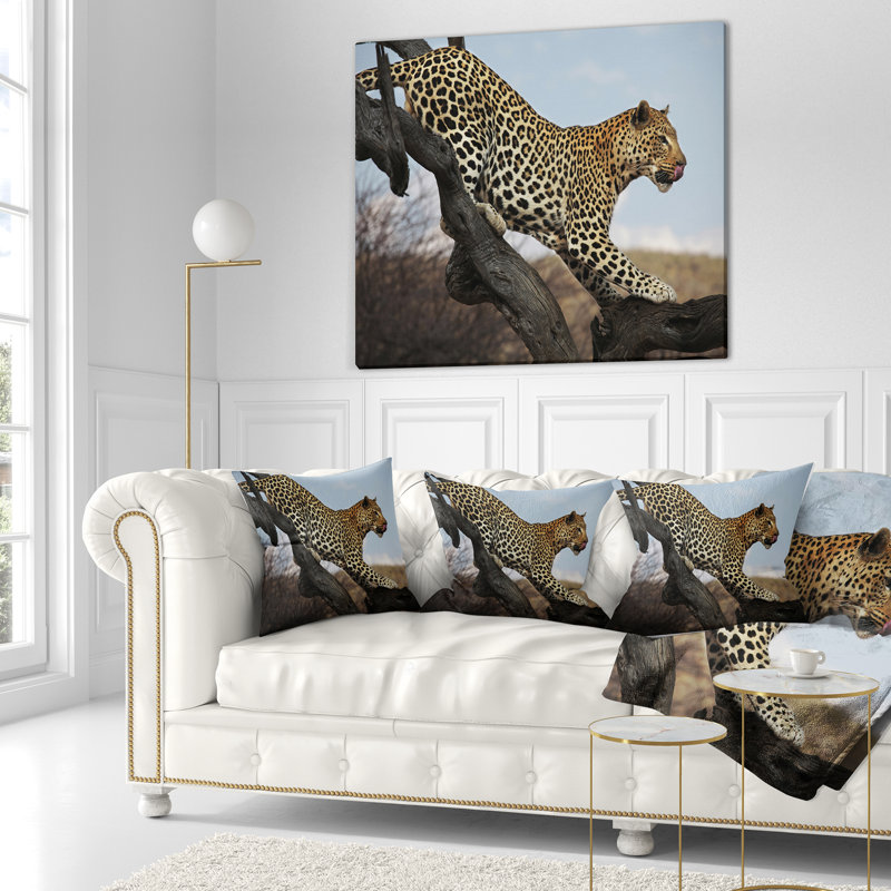 Leopard Walking on Tree - Animal Printed Pillow, 16" x 16", Throw Pillow
